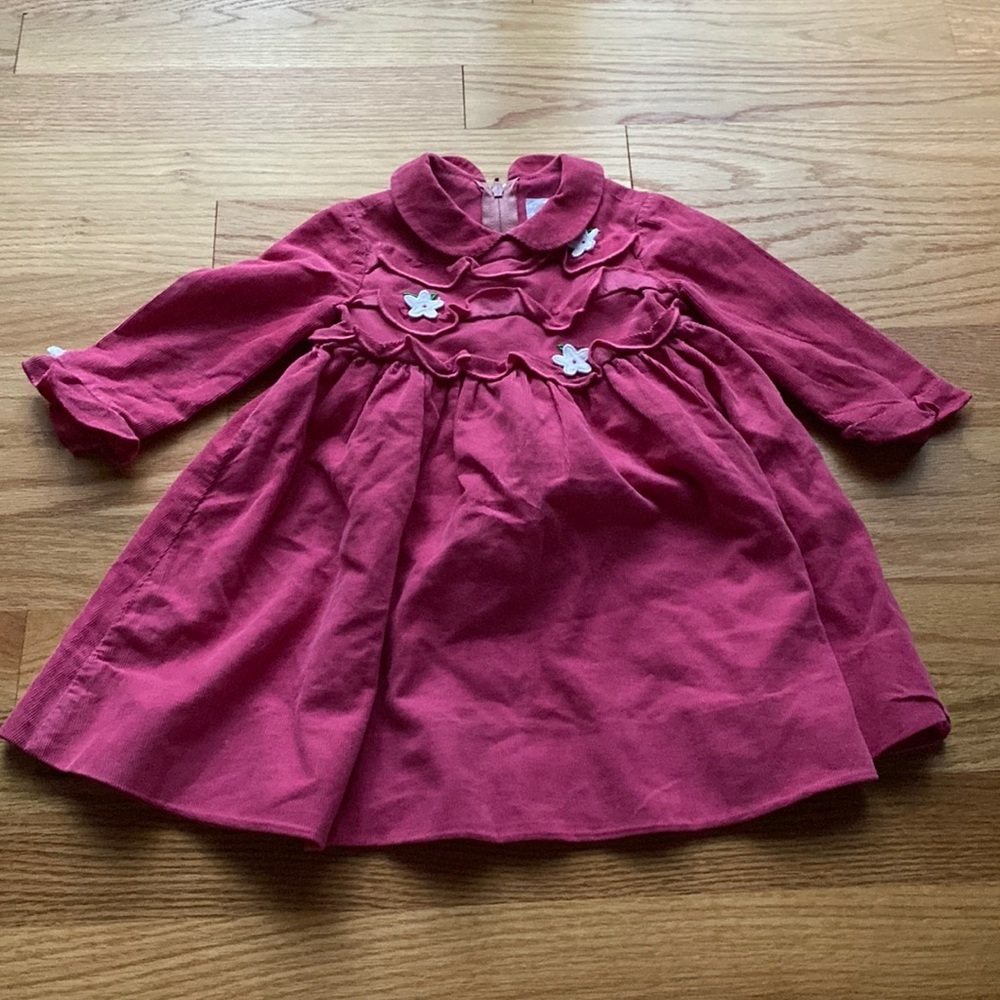 Vintage Florence Eiseman Corduroy Pink Floral‎ Appliqué Dress Toddler 12 Months